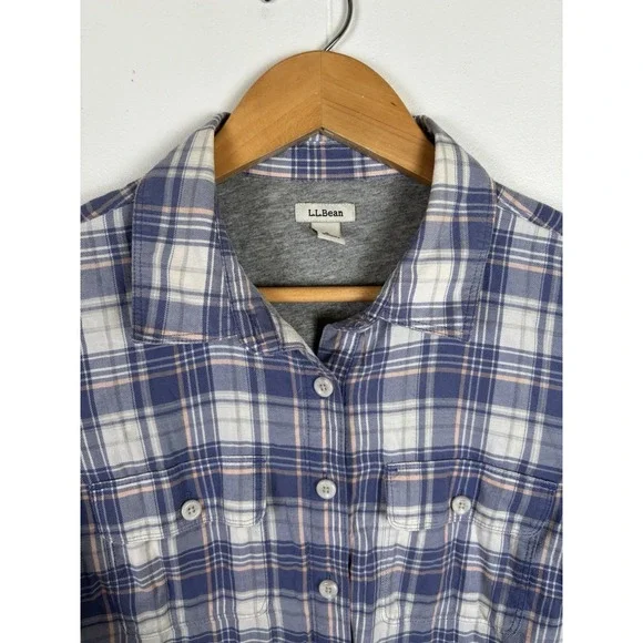 LL Bean Women's Sz Small Plaid Lined Shirt Shacket Periwinkle Purple Flannel - Picture 2 of 9